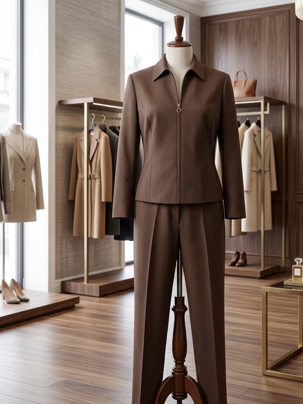 Classic Brown Women's Zip-Front Pantsuit